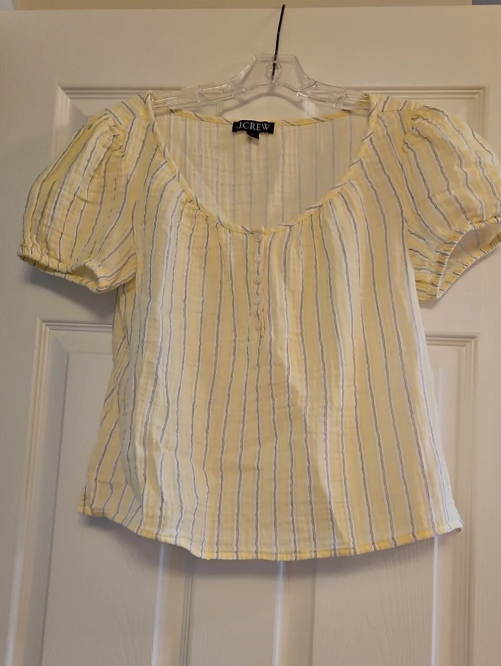 J.Crew Yellow Stripe Puff-Sleeve Women's Top